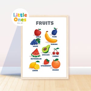 Educational Posters, Learning Fruits, Homeschool Prints, Montessori Classroom Decor, Toddler Playroom Decor, Nursery Print, png