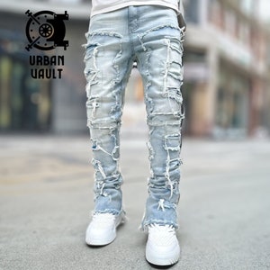 Timeless Light Blue: Wide Leg Extreme Ripped Jeans