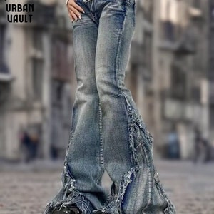 Flare Jeans Vintage Low Waisted Cute Trousers Aesthetic Streetwear Casual  Cargo Pants Women Korean Distressed Jean