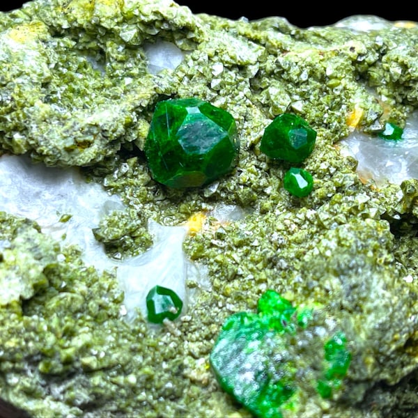 Natural Rare Green Demantoid Garnet Crystal Specimen on Matrix, Mineral Andradite Var, Garnet Cluster, Raw Gemstone for collectors, gifts