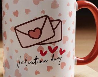 Valentine Day Accent Mug, Love Heart Drinkware, Romantic Gift Cup, Coffee Tea Valentine's Day Present, Cute Valentine's Mug,Xoxo, Amor,Love