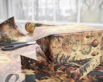 Papel de regalo vintage con diseño de bosque otoñal: papel de regalo de temporada