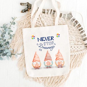 Never Stop Dreaming Tote Bag, Shopping Bag, Eco-Friendly Grocery Tote, Gift for Students, Canvas Beach Bag, Love totes, Motivation