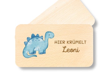 Frühstücksbrettchen personalisiert, Geschenk Geburt Kind, Babygeschenke, Geburt, Taufgeschenk, Schneidebrettchen Kinder | Dinosaurier blau