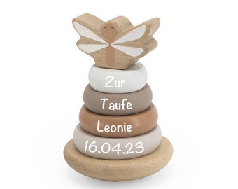 Taufgeschenk Stapelturm personalisiert Taufdaten Nougat - Babygeschenk zur Taufe | Taufgeschenk für Jungen Mädchen Patenkind Holz Spielzeug