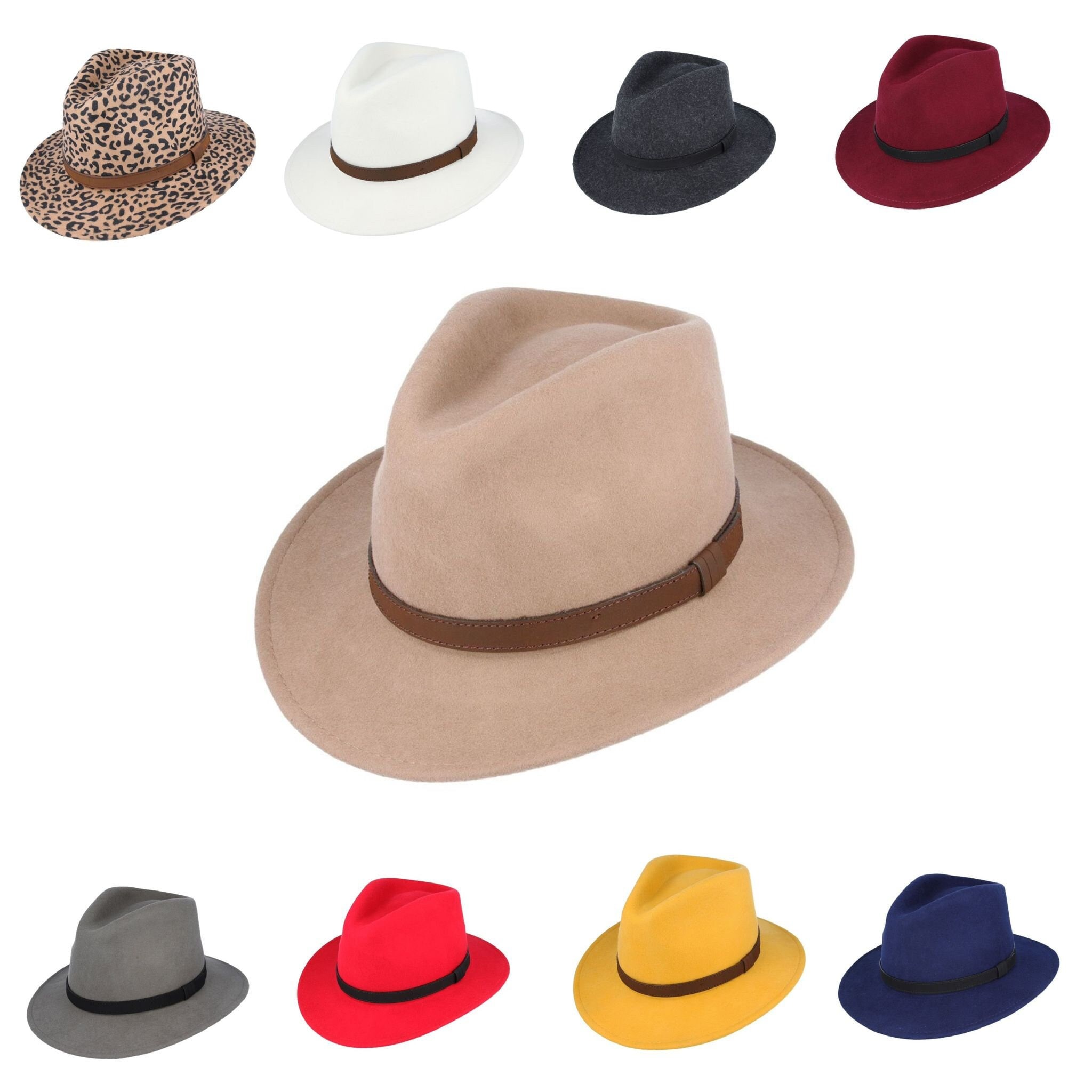 Unisex Fedora Felt Wool Hat Crushable with Leather Band