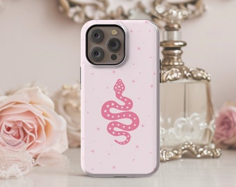 Pink Snake Phone Case for iPhone 15 14 13 Pro Max Plus, Girly Phone Case, Trendy Phone Case, Magsafe Phone Case, Pink Cottagecore Phone Case