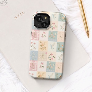 Coquette Patchwork Phone Case, Cottagecore Floral Phone Case, Floral Quilt Phone Case, Coquette Aesthetic Phone Case iPhone 16 15 13 Pro Max