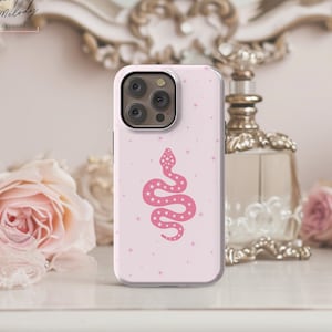 Pink Snake Phone Case for iPhone 15 14 13 Pro Max Plus, Girly Phone Case, Trendy Phone Case, Magsafe Phone Case, Pink Cottagecore Phone Case image 1