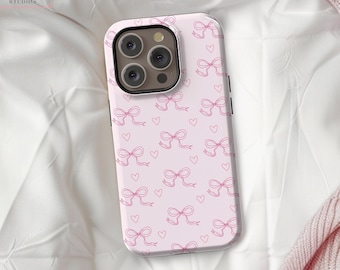 ピンクのリボンが可愛いiPhoneケース、ガーリーなリボンデザイン