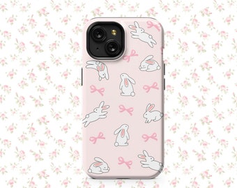 Coquette iPhone Case for iPhone 14 13 11 15, Bunny Phone Case, Pink Bow Phone Case, Cute Magsafe iPhone Case, Galaxy Case Cute, Pixel 8 Case
