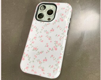 Pink Floral Phone Case iPhone 15 14 13 12 11 Pro Max Plus, Coquette Rose Phone Case, Flower Vines Samsung Case s21 s22 s23 s24, Gift for Her