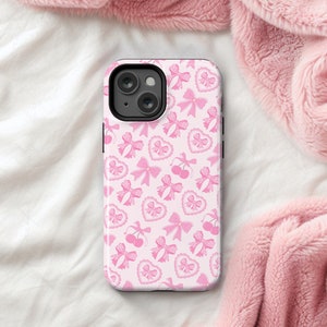 Pink Bow Phone Case iPhone 15 14 13 12 Pro Max Plus, Coquette Phone Case, Girly Phone Case Samsung Galaxy, Y2K Phone Cover, Cute Phone Case