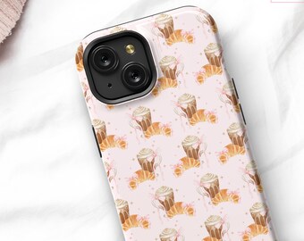 Coquette Croissant Handyhülle, Coquette Phone Case iPhone 15 13 14 12, Coquette Bakery Aesthetic Phone Case, Süße Samsung Handyhülle Pink Bögen