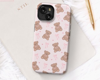 Coquette-telefoonhoesje teddybeer, Coquette-telefoonhoesje, Coquette-hoesje iPhone 13 14 15, Coquette Aesthetic-telefoonhoesje, telefoonhoesje met roze strik, schattig