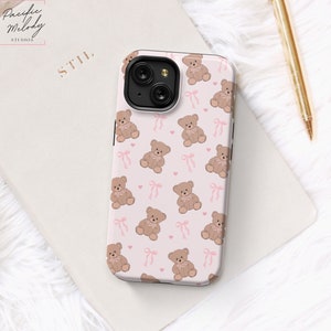 Coquette Teddy Bear Phone Case, Coquette Phone Case, Coquette Case iPhone 13 14 15, Coquette Aesthetic Phone Case, Pink Bow Phone Case Cute