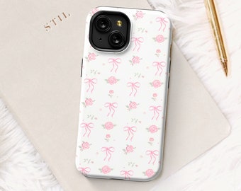 Coquette Phone Case, Bow Phone Case, Pink Floral Phone Case, Coquette Case iPhone 15 13 14, Coquette Aesthetic Phone Case, Girly Phone Case