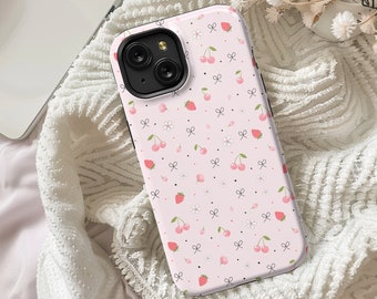 Coquette Phone Case for iPhone 15 14 13 12 11 Pro Max Plus, Samsung Bow Case, Strawberry Phone Case, Magsafe iPhone Case, Cute Pixel 8 Case