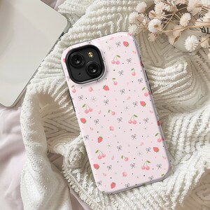 Coquette Phone Case for iPhone 16 15 13 12 11 Pro Max Plus, Samsung Bow Case, Strawberry Phone Case, Magsafe iPhone Case, Cute Pixel 8 Case