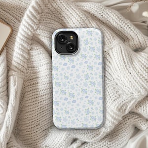 Coquette Phone Case iPhone 16 15 13 Pro, Ditsy Floral Coquette Phone Case, Blue Floral Coquette Phone Case, Girly Samsung Galaxy Case Floral