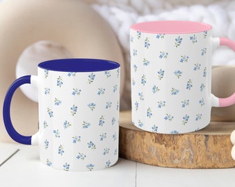 Blue Floral Mug, Coquette Mug, Girly Mug, Blue Ditsy Floral Mug, Coquette Aesthetic Mug, Pink Coquette Mug, Mug Gifts for Her, Preppy Mug