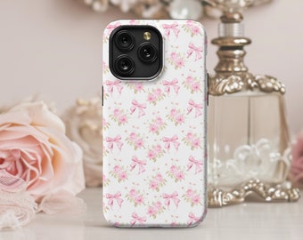 Coquette Aesthetic Bow-telefoonhoesje voor iPhone 15 14 13 12 11, Pro Max-hoesje iPhone Plus, schattig strikhoesje, bloementelefoonhoesje, Magsafe iPhone-hoesje