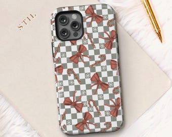 Christmas Bow Phone Case, Cute Christmas Phone Case, Green Christmas Phone Case, Candy Cane Phone Case, Red Bow Xmas Phone Case iPhone 16 15
