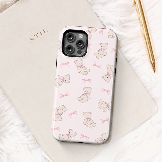 Coquette Teddy Bear Phone Case | Pink Bow Phone Case | Girly Case iPhone 13 14 15 | Coquette Aesthetic Phone Case | Cute Bears and Bows Case