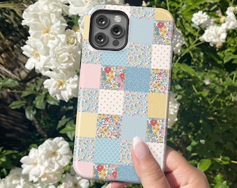 Floral Patchwork Phone Case, Cottagecore Floral Phone Case, Floral Quilt Phone Case, Coquette Aesthetic Phone Case iPhone 15 14 13 Pro Max