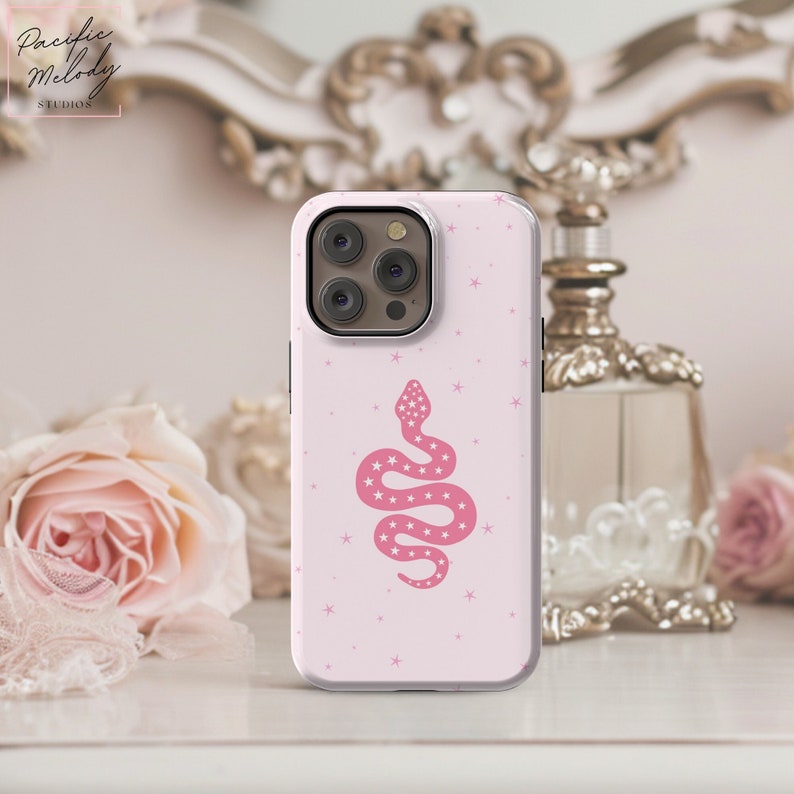 Pink Snake Phone Case for iPhone 15 14 13 Pro Max Plus, Girly Phone Case, Trendy Phone Case, Magsafe Phone Case, Pink Cottagecore Phone Case image 1