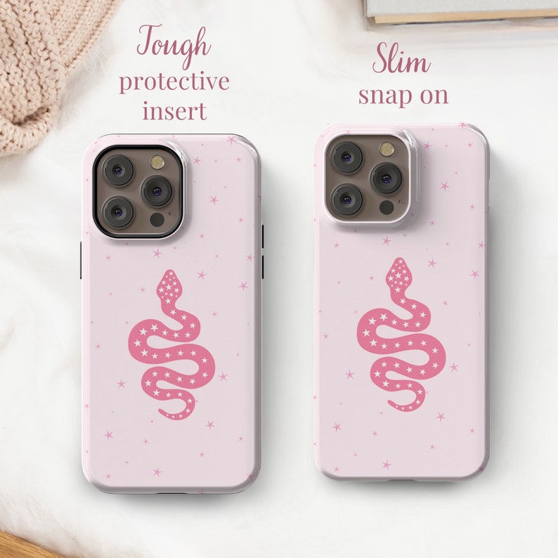 Pink Snake Phone Case for iPhone 15 14 13 Pro Max Plus, Girly Phone Case, Trendy Phone Case, Magsafe Phone Case, Pink Cottagecore Phone Case image 2