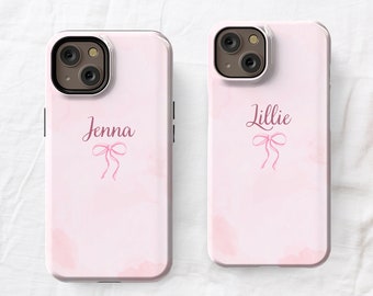Kokette Ästhetische Schleife Handyhülle für iPhone 15 14 13 12 11, Niedliche Benutzerdefinierte Name Telefon Hülle, Girly iPhone Hülle Custom, MagSafe iPhone Hülle