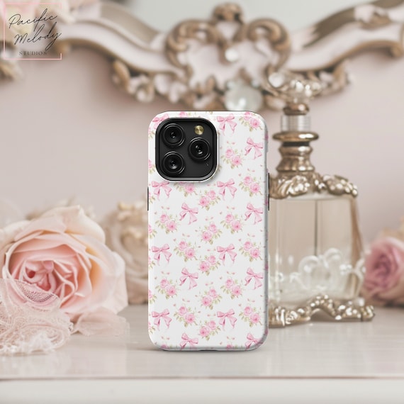 Coquette Aesthetic Bow Phone Case for iPhone 15 14 13 12 11, Pro Max Case iPhone Plus, Cute Bow Case, Floral Phone Case, Magsafe iPhone Case