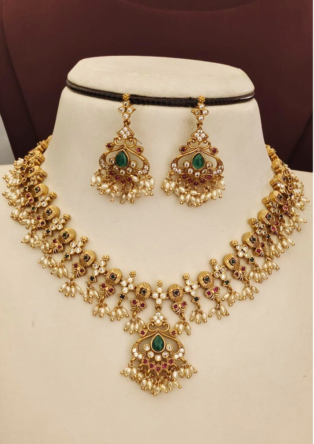 Kundan and Beads Necklace Set With Earrings PC'S 170031 - Etsy