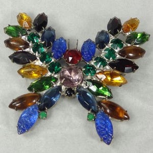 Vintage KJL Kenneth Jay Lane Butterfly Brooch: Multicolor Rhinestone Pin