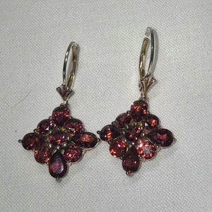 Vintage Red Garnet Sterling Silver Dangle Earrings Birthstone Valentine