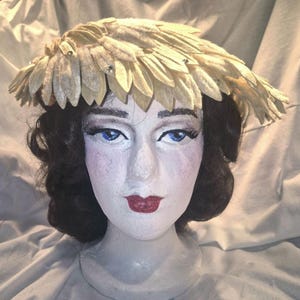 Vintage Cream Velvet Feather Hat: 1950s Rhinestone Bridal Headband
