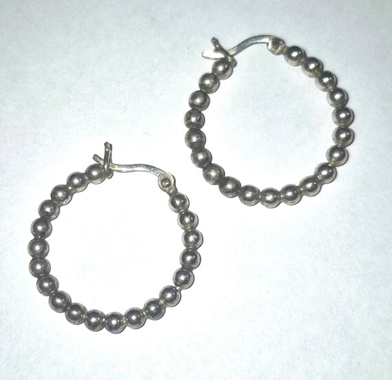 Rhodium Over Sterling Silver Polished 3mm Beaded Hoop Earrings