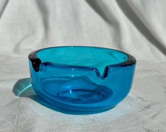 Stunning Turquoise Blue J. Wuidart Art Glass MCM Ashtray