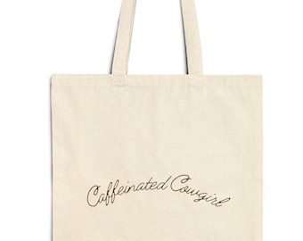 Caffeinated Coastal Cowgirl Canvas Tote Bag, Eco-Friendly Grocery Bag, Reusable Shopper, Coffee Lover Tote, Everyday Carryall, Coffee