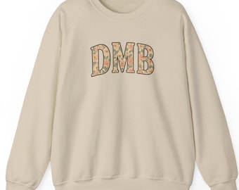 DMB Bold Floral Print Crewneck Sweatshirt, Dave Matthew Band | Collegiate Lettering Crewneck