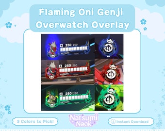 Flaming Oni Genji Overwatch Stream Overlay: Customizable HUD, Twitch Emotes (Digital Download)