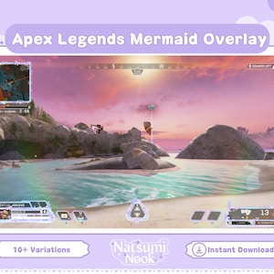 Puede incluir: Una superposici&oacute;n digital para el videojuego Apex Legends, con un tema de sirena. La superposici&oacute;n est&aacute; dise&ntilde;ada con un esquema de color rosa y azul e incluye una variedad de elementos, como un mapa, una barra de salud y un temporizador. El texto "Natsumi Nook" tambi&eacute;n es visible en la superposici&oacute;n. La superposici&oacute;n est&aacute; disponible para descarga instant&aacute;nea.
