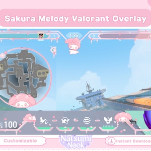 Sakura Melody Valorant Overlay | HUD Customizable Valorant Game | Cute Stream Overlay Twitch OBS YouTube | Valorant Emotes