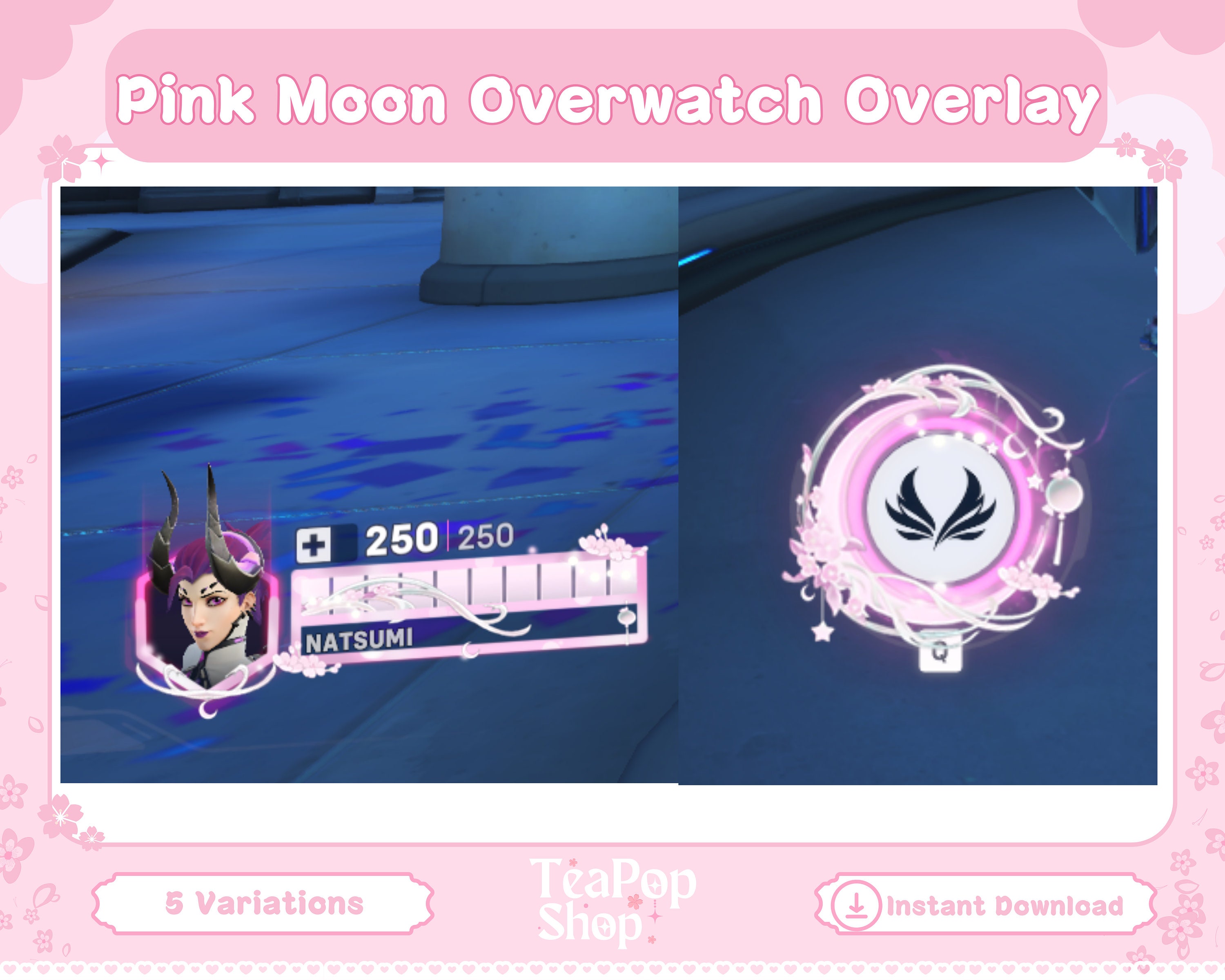 Pink Lily Moon Overwatch Overlay HUD Customizable Overwatch 2 Game Moon