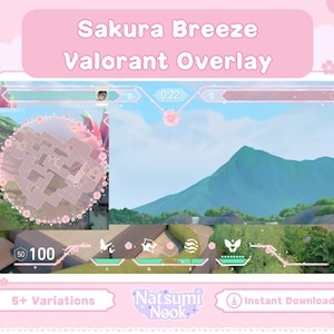 Sakura Breeze Petals Valorant Overlay | HUD Customizable Valorant Game | Cute Stream Overlay Twitch OBS YouTube | Valorant Emotes