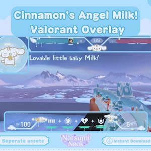 Cinnamon&#39;s Angel: Milk Valorant Overlay | HUD Customizable Valorant Game | Blue Cute Stream Overlay Twitch OBS YouTube | Valorant Emotes