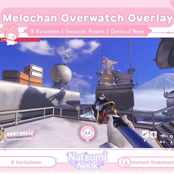 Melochan Rose Lace Overwatch Overlay | HUD Customizable Overwatch 2 Game | Pink Cute Stream Overlay Twitch OBS YouTube | Overwatch Emotes