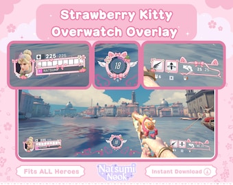 Strawberry Kitty Overwatch Stream Overlay: Pink Mercy Wings, HUD (Digital Download)