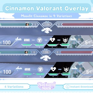 Superposición de Valorant Moonlit Cinnamon / HUD personalizable para el juego Valorant / Superposición de transmisión azul linda para Twitch OBS YouTube / Emotes de Valorant / Sage